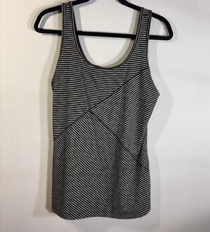 Lole Striped Athletic Tank Top XL Black Gray Asymmetrical Stretch Fit